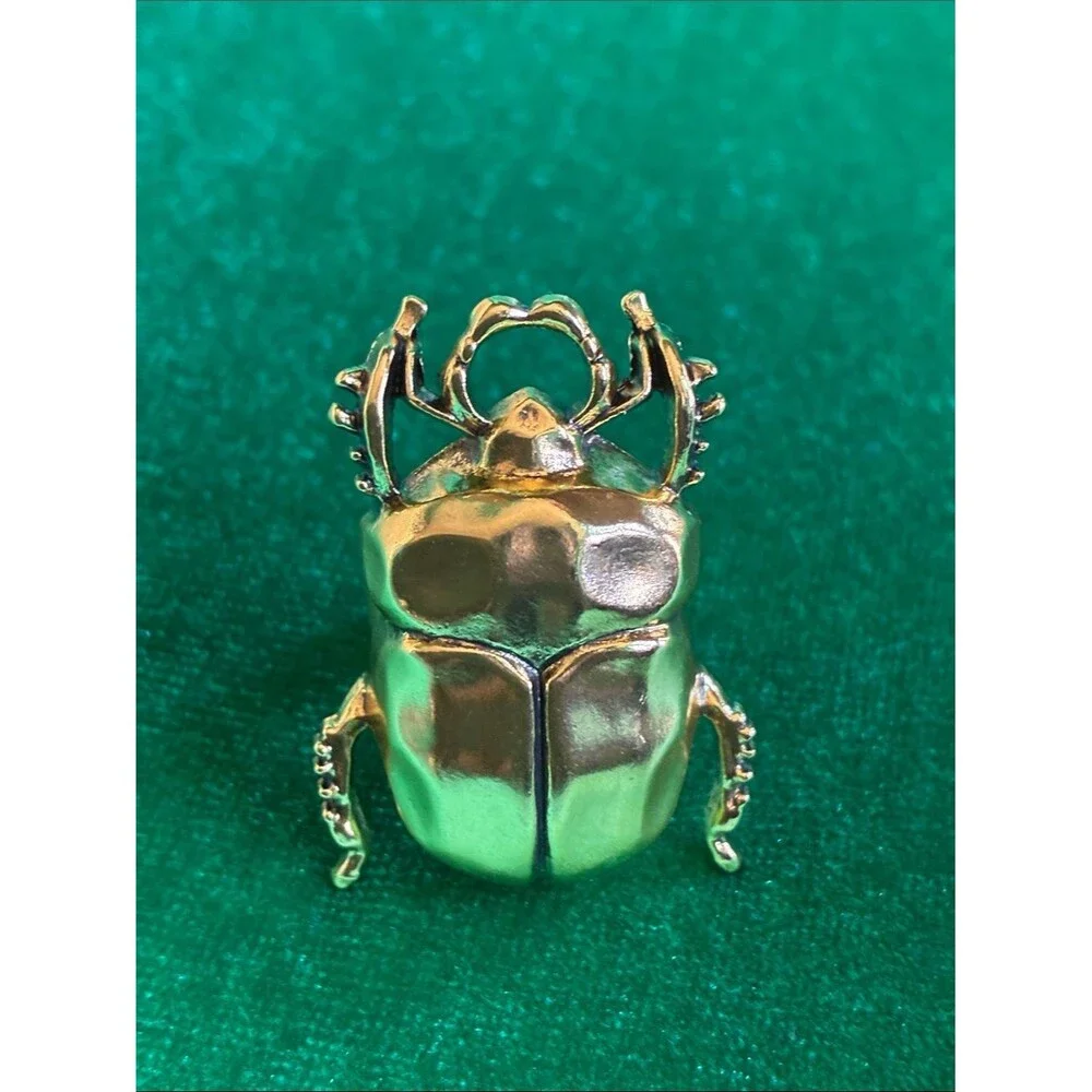 NEW Egyptian revival style chunky bold gold tone scarab beetle adjustable ring